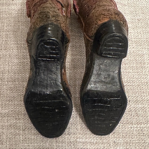 MINI - Western Resin Cowboy Boots - Brown - 4”L x 4”W Decor for home or office. - Picture 5 of 6